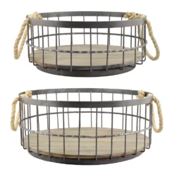 Stonebriar Collection Wire & Wood Coastal Basket 2-piece Set