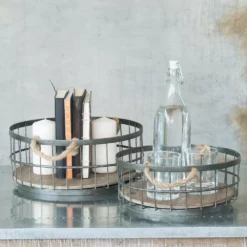 Stonebriar Collection Wire & Wood Coastal Basket 2-piece Set -US Storage Furniture Sales 2502891 ALT3