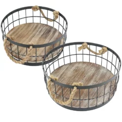 Stonebriar Collection Wire & Wood Coastal Basket 2-piece Set -US Storage Furniture Sales 2502891 ALT4