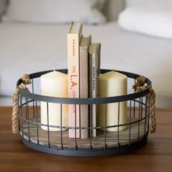 Stonebriar Collection Wire & Wood Coastal Basket 2-piece Set -US Storage Furniture Sales 2502891 ALT5