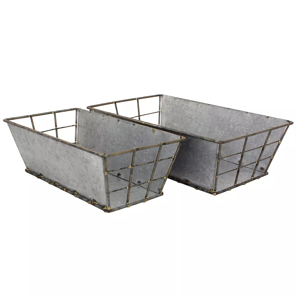 Stonebriar Collection Galvanized Metal Basket 2-piece Set 3 Stonebriar Collection Galvanized Metal Basket 2-piece Set