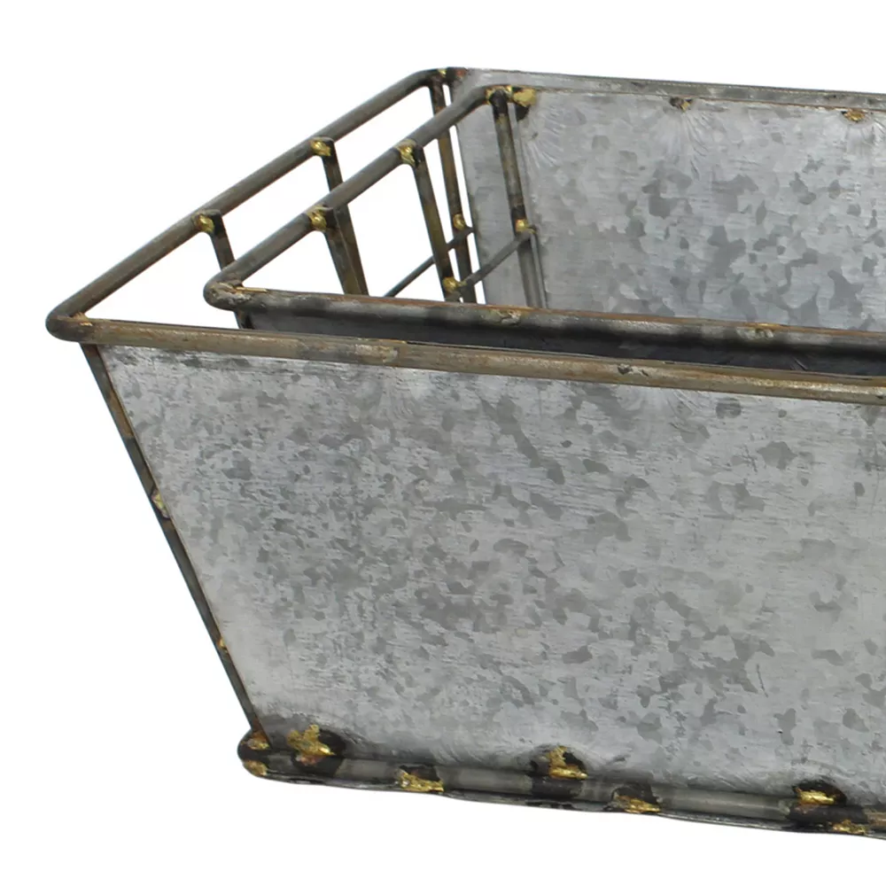 Stonebriar Collection Galvanized Metal Basket 2-piece Set 4 Stonebriar Collection Galvanized Metal Basket 2-piece Set - Image 2