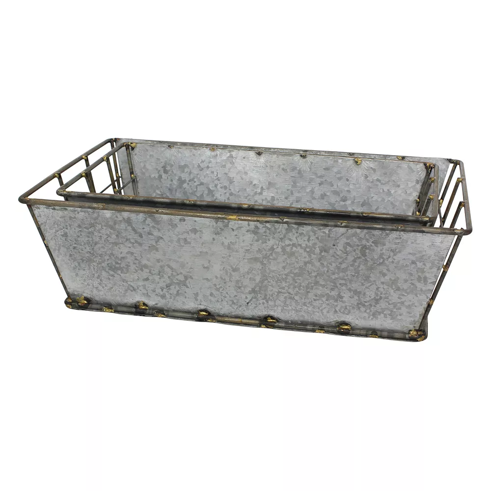 Stonebriar Collection Galvanized Metal Basket 2-piece Set 5 Stonebriar Collection Galvanized Metal Basket 2-piece Set - Image 3