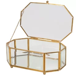 Home Details Vintage Mirrored Bottom Octagonal Glass Keepsake Box