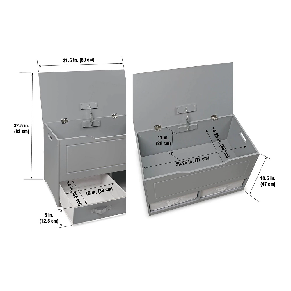 Badger Basket Up And Down Toy And Storage Box/Bench With Two Baskets - Gray 5 Badger Basket Up And Down Toy And Storage Box/Bench With Two Baskets - Gray - Image 3