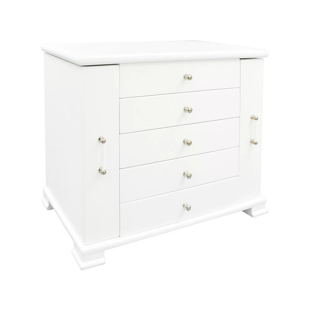 White Wooden Lift Top 4-Drawer Jewelry Box 3 White Wooden Lift Top 4-Drawer Jewelry Box