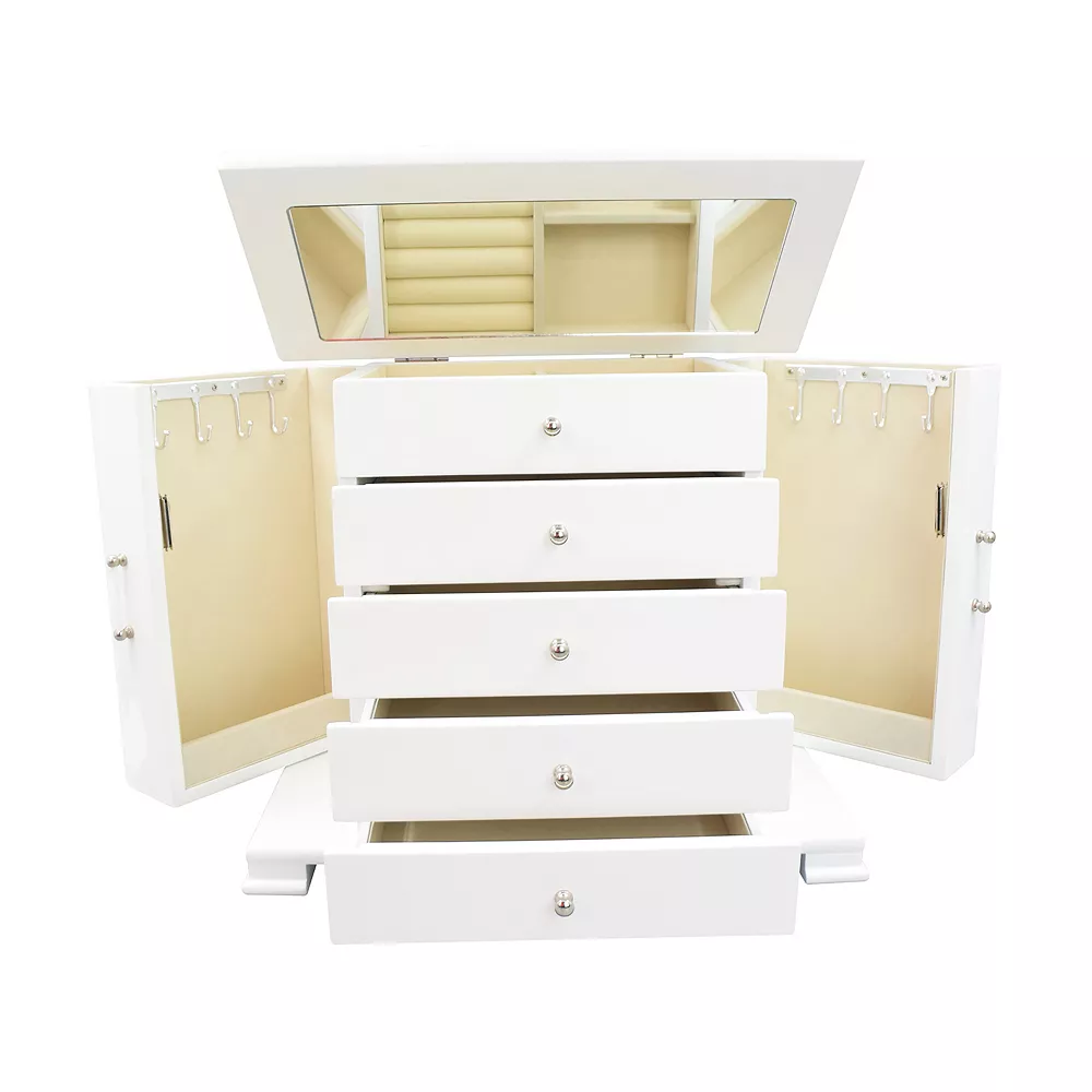 White Wooden Lift Top 4-Drawer Jewelry Box 4 White Wooden Lift Top 4-Drawer Jewelry Box - Image 2