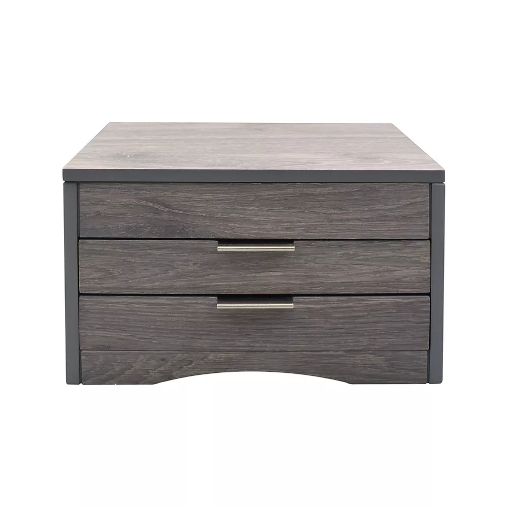 Distressed Gray Wooden 3-Drawer Lift Top Mirror Jewelry Box 3 Distressed Gray Wooden 3-Drawer Lift Top Mirror Jewelry Box