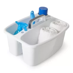 Gracious Living Large Divided Home Storage Tote Cleaning Caddy W/Handle, White -US Storage Furniture Sales 4766157 ALT3