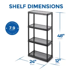 Gracious Living 4 Shelf Fixed Height Solid Resin Organizing Storage Unit, Black -US Storage Furniture Sales 4766158 ALT2