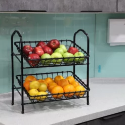 Puleo International 2-Tier Metal Basket Stand -US Storage Furniture Sales 5069097 ALT3