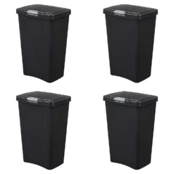 Sterilite 13 Gallon TouchTop Wastebasket With Titanium Latch, Black (4 Pack)