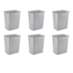 Sterilite 3.4 Gallon/13 Liter Decorative Weave Wastebasket, Cement (6 Pack)