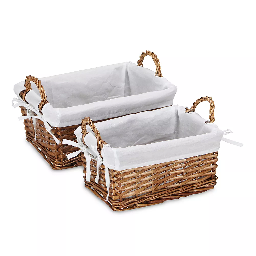 Cheung's Home Indoor Decorative Willow Baskets With Fabric Liners - Large, Set Of 2, Brown 4 Cheung's Home Indoor Decorative Willow Baskets With Fabric Liners - Large, Set Of 2, Brown - Image 2