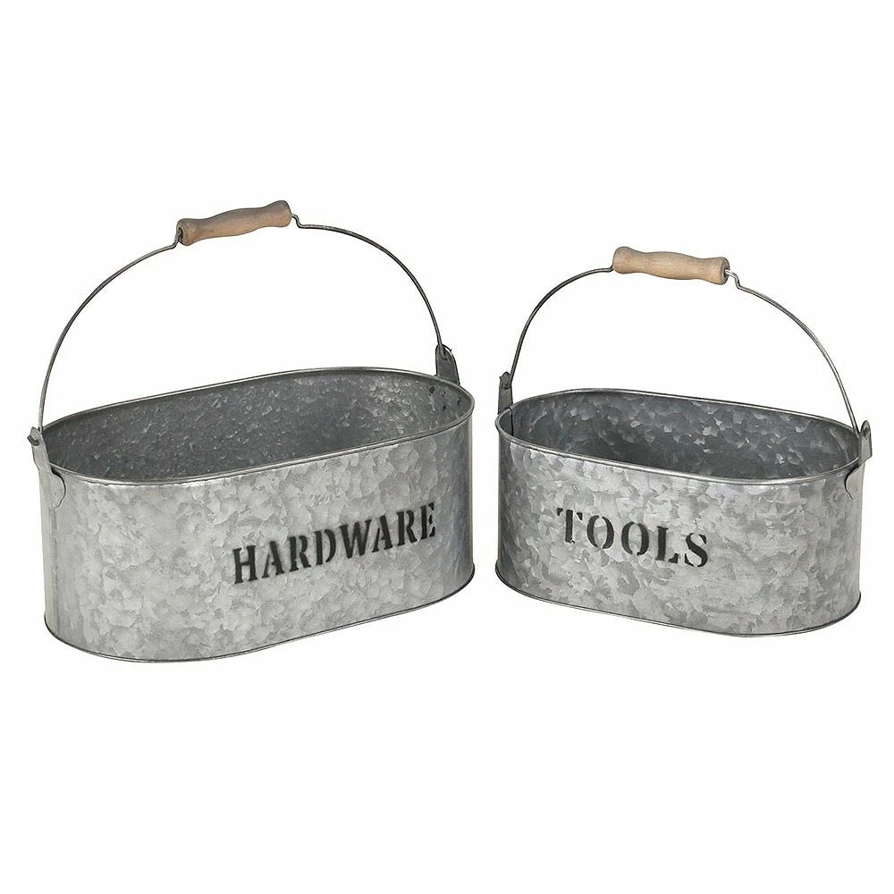Cheung's Home Indoor Decorative Galvanized Metal Caddy - Set Of 2, Gray 3 Cheung's Home Indoor Decorative Galvanized Metal Caddy - Set Of 2, Gray