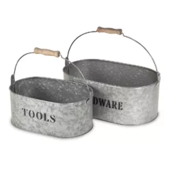 Cheung's Home Indoor Decorative Galvanized Metal Caddy - Set Of 2, Gray 8 Cheung's Home Indoor Decorative Galvanized Metal Caddy - Set Of 2, Gray -US Storage Furniture Sales 5849830 ALT2