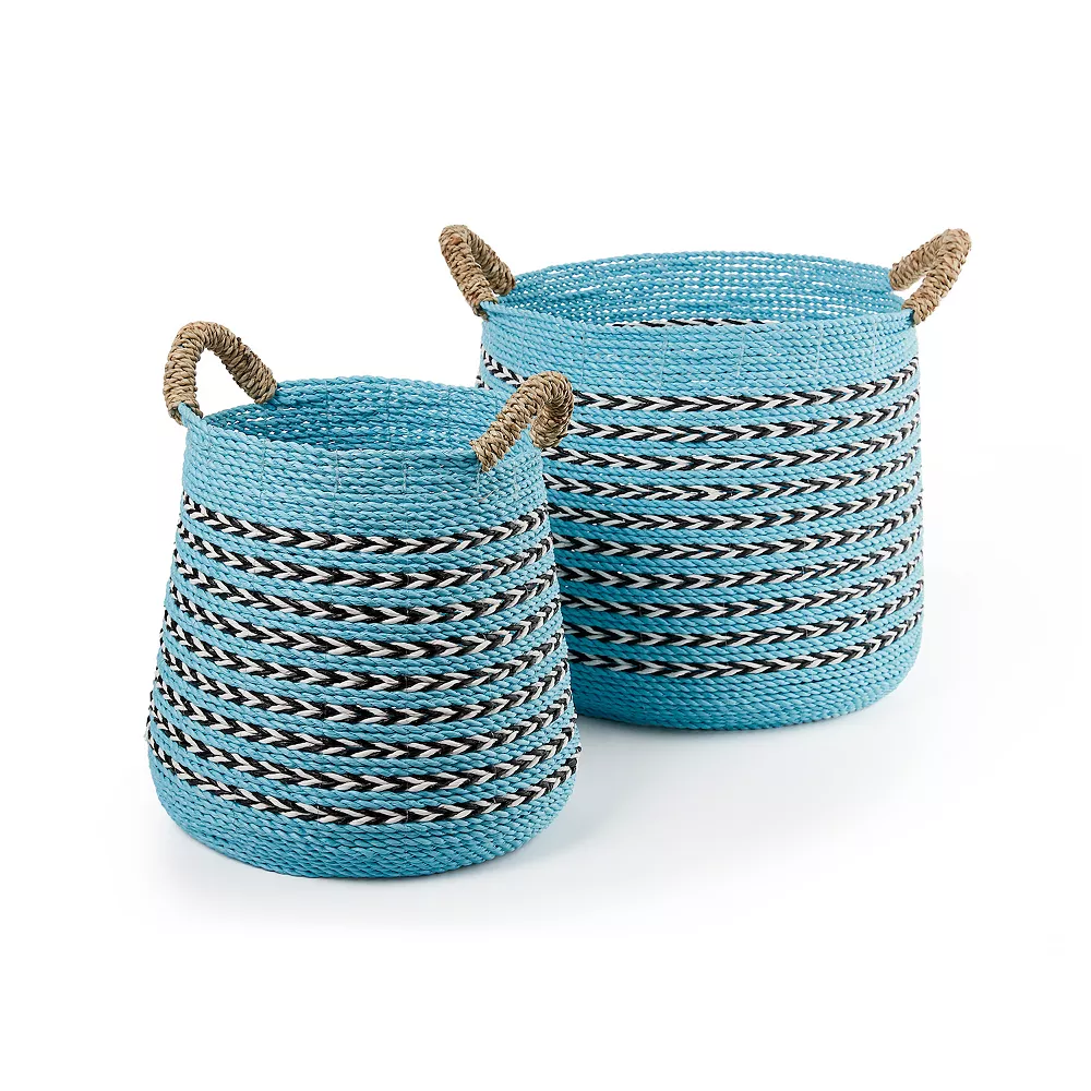 Saddle River Blue Seagrass & Raffia Basket 2-piece Set 3 Saddle River Blue Seagrass & Raffia Basket 2-piece Set