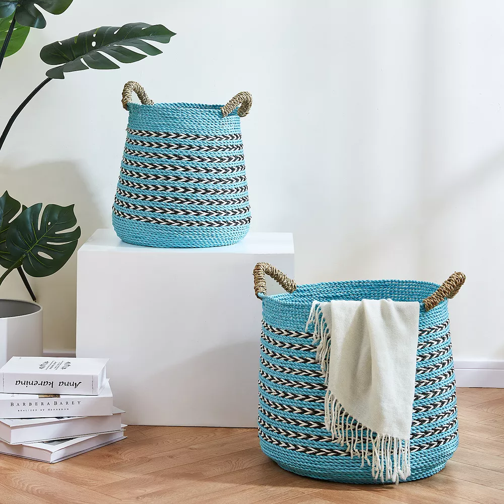 Saddle River Blue Seagrass & Raffia Basket 2-piece Set 4 Saddle River Blue Seagrass & Raffia Basket 2-piece Set - Image 2