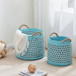 Saddle River Blue Seagrass & Raffia Basket 2-piece Set 9 Saddle River Blue Seagrass & Raffia Basket 2-piece Set -US Storage Furniture Sales 5925000 ALT2