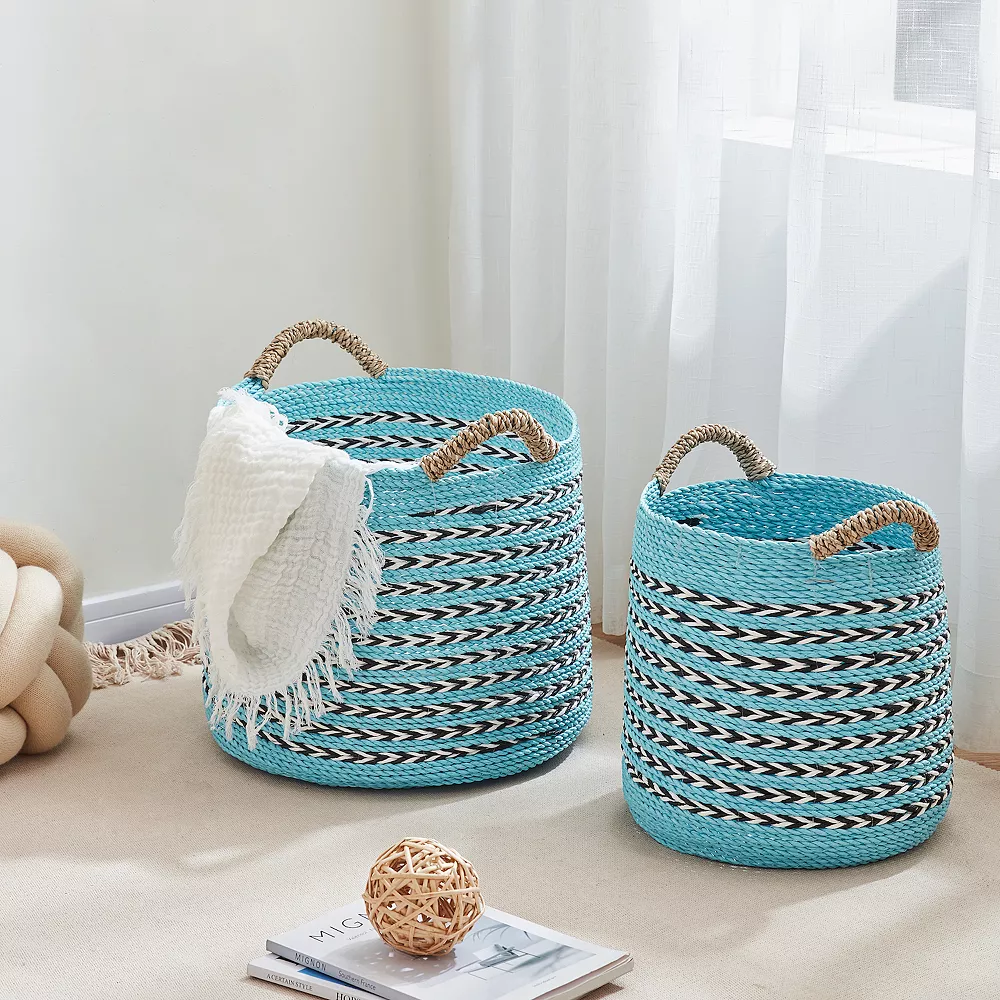 Saddle River Blue Seagrass & Raffia Basket 2-piece Set 5 Saddle River Blue Seagrass & Raffia Basket 2-piece Set - Image 3