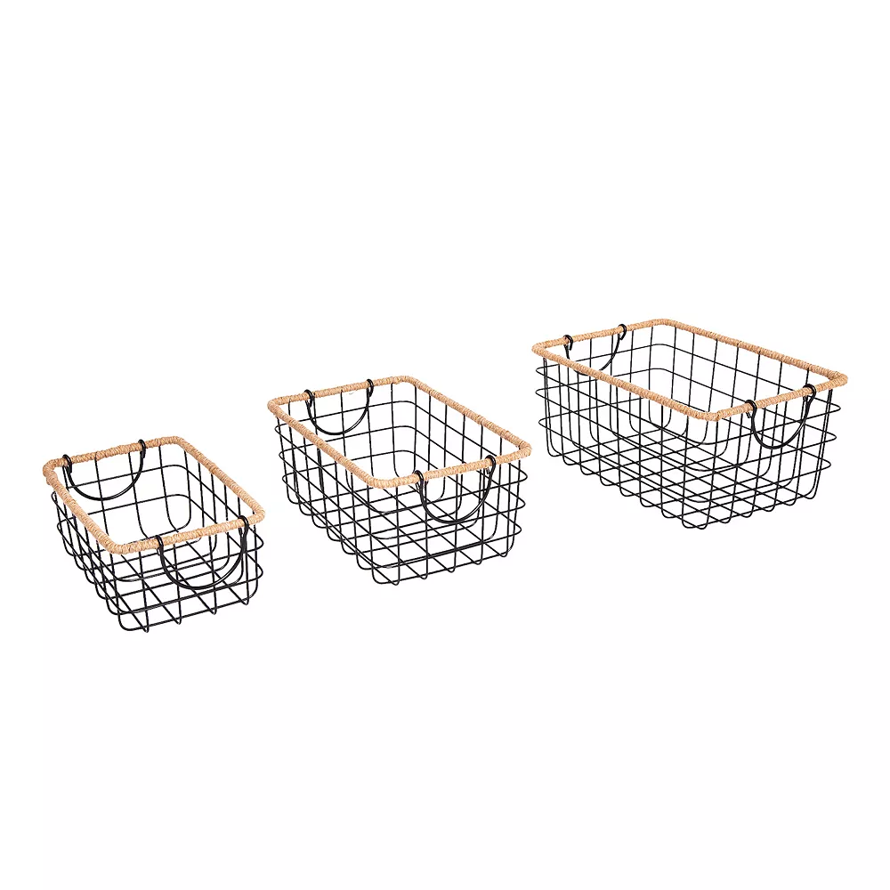 Saddle River Jute Rim Wire Basket 3-piece Set 4 Saddle River Jute Rim Wire Basket 3-piece Set - Image 2