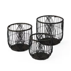 Saddle River Round Faux Wicker Open Weave Basket 3-piece Set