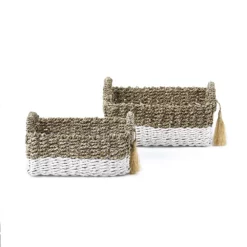 Saddle River Seagrass & White Raffia Bin 2-piece Set