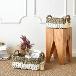 Saddle River Seagrass & White Raffia Bin 2-piece Set -US Storage Furniture Sales 5925008 ALT2