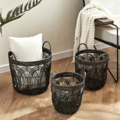 Saddle River Round Faux Wicker Decorative Basket 3-piece Set -US Storage Furniture Sales 5925009 ALT2