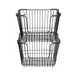 Saddle River Large Rectangular Metal Wire Stacking Basket 2-piece Set