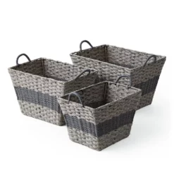 Saddle River Gray Stripe Tapered Faux Wicker Storage Bin 3-piece Set -US Storage Furniture Sales 5925011 ALT2
