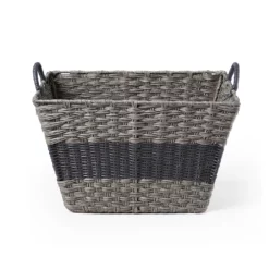 Saddle River Gray Stripe Tapered Faux Wicker Storage Bin 3-piece Set -US Storage Furniture Sales 5925011 ALT3