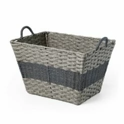 Saddle River Gray Stripe Tapered Faux Wicker Storage Bin 3-piece Set -US Storage Furniture Sales 5925011 ALT4