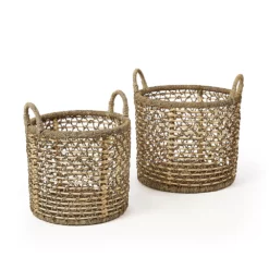 Saddle River Open Weave Rattan & Seagrass Ear-Handled Basket 2-piece Set