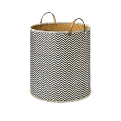 Saddle River Faux Leather Handle Round Checker Palm Leaf Basket 3-piece Set 9 Saddle River Faux Leather Handle Round Checker Palm Leaf Basket 3-piece Set -US Storage Furniture Sales 5925017 ALT2