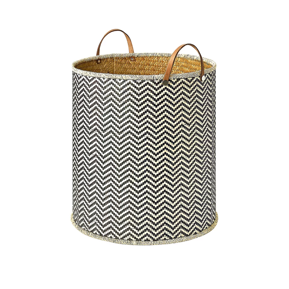 Saddle River Faux Leather Handle Round Checker Palm Leaf Basket 3-piece Set 5 Saddle River Faux Leather Handle Round Checker Palm Leaf Basket 3-piece Set - Image 3