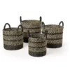 Saddle River Black Seagrass & Raffia Basket 4-piece Set -US Storage Furniture Sales 5925018