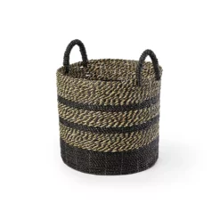 Saddle River Black Seagrass & Raffia Basket 4-piece Set -US Storage Furniture Sales 5925018 ALT3