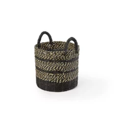 Saddle River Black Seagrass & Raffia Basket 4-piece Set -US Storage Furniture Sales 5925018 ALT4