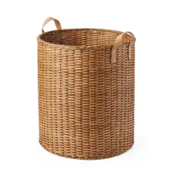 Saddle River Faux Leather Handle Round Rattan Bin 2-piece Set 11 Saddle River Faux Leather Handle Round Rattan Bin 2-piece Set -US Storage Furniture Sales 5925020 ALT3