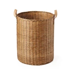 Saddle River Faux Leather Handle Round Rattan Bin 2-piece Set 12 Saddle River Faux Leather Handle Round Rattan Bin 2-piece Set -US Storage Furniture Sales 5925020 ALT4