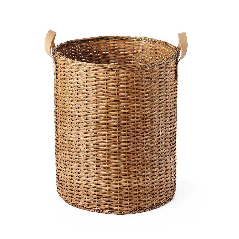 Saddle River Faux Leather Handle Round Rattan Bin 2-piece Set 7 Saddle River Faux Leather Handle Round Rattan Bin 2-piece Set - Image 5