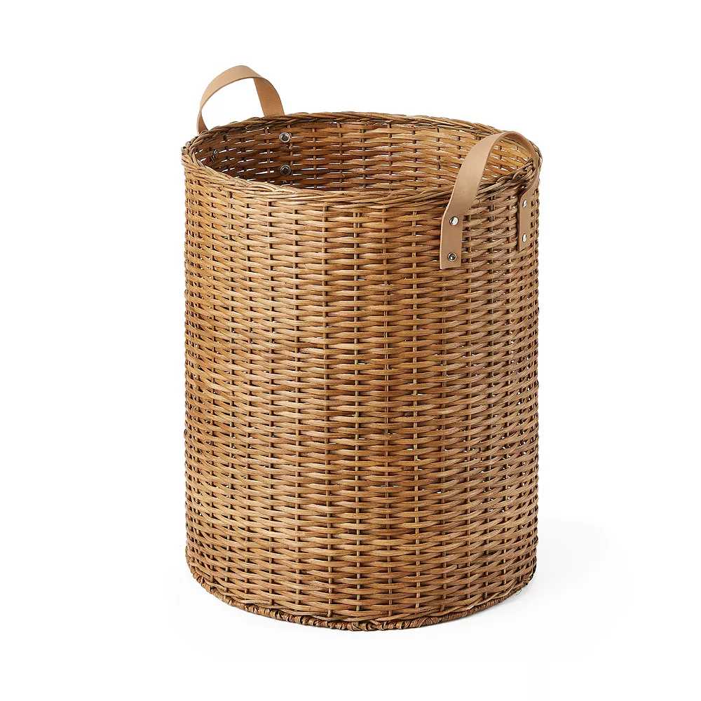 Saddle River Faux Leather Handle Round Rattan Bin 2-piece Set 8 Saddle River Faux Leather Handle Round Rattan Bin 2-piece Set - Image 6