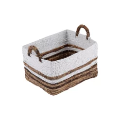 Saddle River Rectangular Dark Banana & White Raffia Rope Basket 3-piece Set -US Storage Furniture Sales 5925022 ALT4