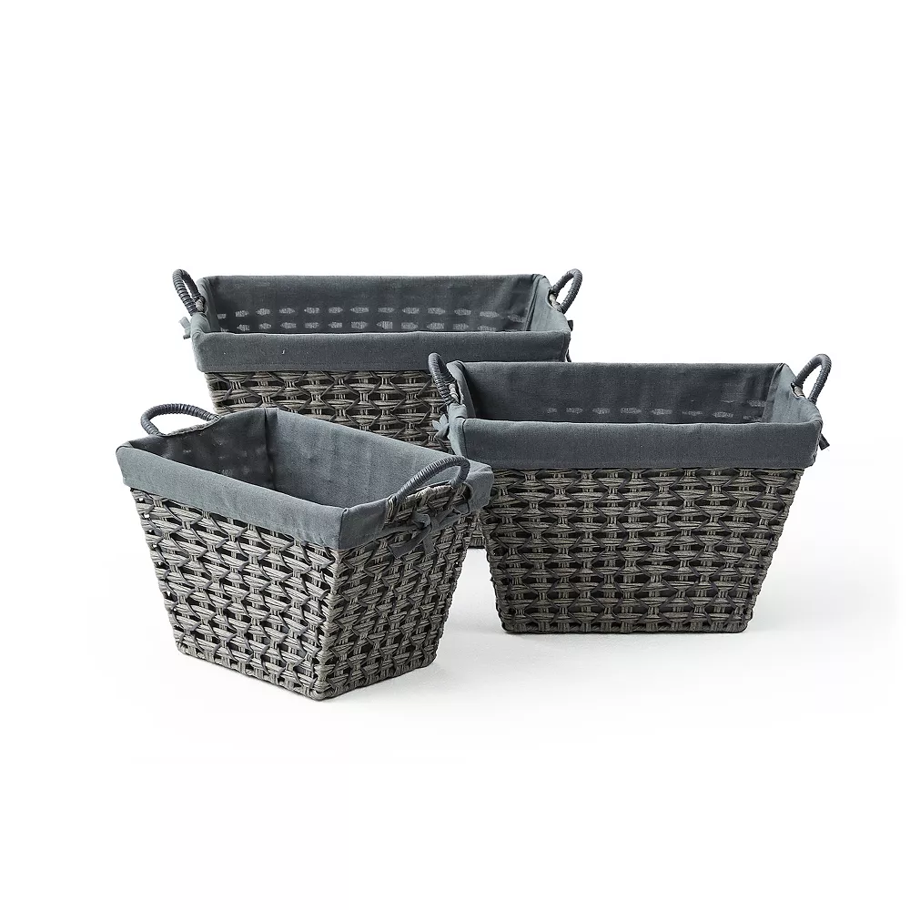 Saddle River Rectangular Cross & Open-Weave Basket 3-piece Set 3 Saddle River Rectangular Cross & Open-Weave Basket 3-piece Set