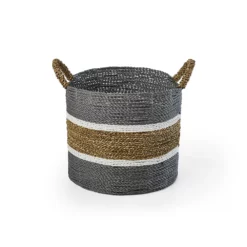 Saddle River Gray Seagrass & Raffia Basket 3-piece Set -US Storage Furniture Sales 5925025 ALT2