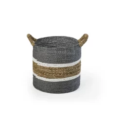 Saddle River Gray Seagrass & Raffia Basket 3-piece Set -US Storage Furniture Sales 5925025 ALT4