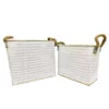 Painted White Embossed Metal Bins With Decorative Jute Handles - Set Of 2 1 Painted White Embossed Metal Bins With Decorative Jute Handles - Set Of 2 -US Storage Furniture Sales 5962550