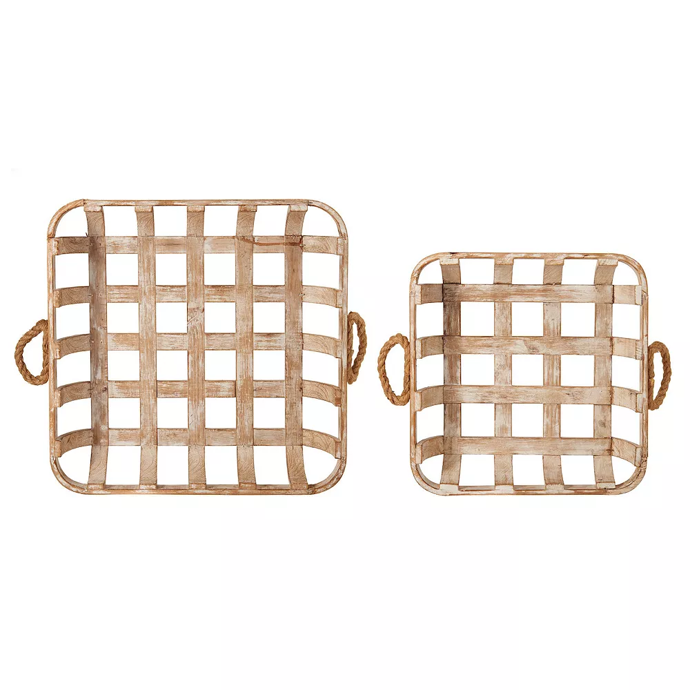 Elements Wood Woven Basket Table Decor 2-piece Set 4 Elements Wood Woven Basket Table Decor 2-piece Set - Image 2