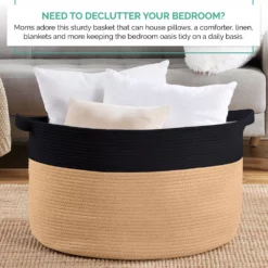 Ornavo Home Extra Large Round Cotton Rope Storage Basket Laundry Hamper With Handles -US Storage Furniture Sales 6069472 ALT2